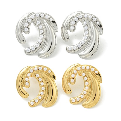 304 серьги-гвоздики из нержавеющей стали и АБС-пластика с жемчугом, полированный, водяная пыль