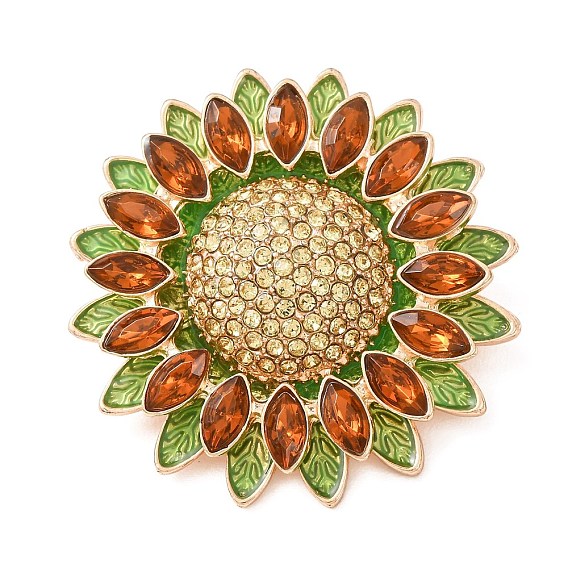 Alloy & Rhinestone Lapel Pin Brooches, Sunflower, Golden