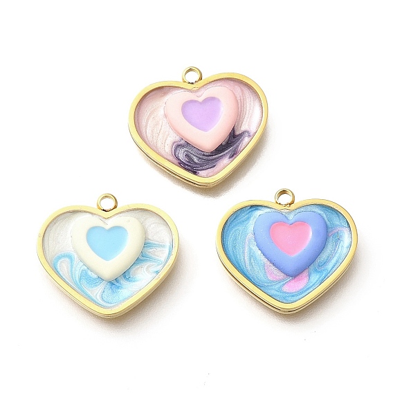 Laiton émail pendentifs, charmes de coeur, réel 18 k plaqué or