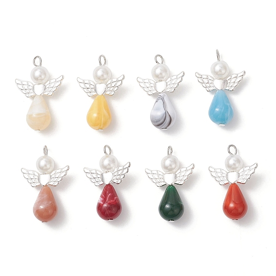 Подвески-крылья из акрила и сплава, с абс пластиковой имитации жемчужина круглые бусины, ангельские прелести
