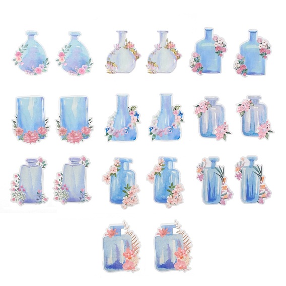 20Pcs 10 Styles Waterproof Self Adhesive PET Stickers, for Suitcase, Skateboard, Refrigerator, Helmet, Mobile Phone Shell, Pink Flowers