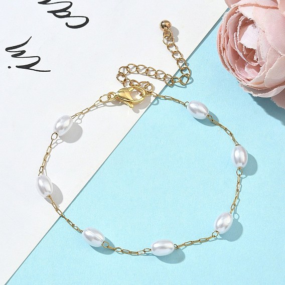 Овальные браслеты из искусственного жемчуга с бусинами для женщин, с ионным покрытием(ip) 304 цепи из нержавеющей стали