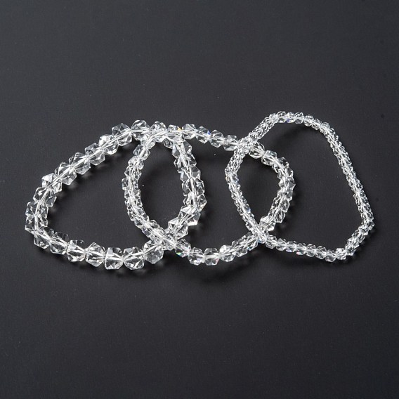Glass Beads Stretch Bracelets, Faceted, Polygon