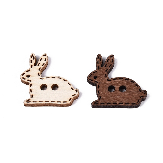 2 Boutons en bois en forme de lapin