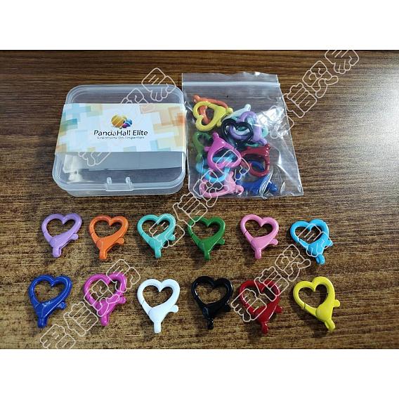24Pcs 12 Colors Spray Painted Eco-Friendly Alloy Lobster Claw Clasps, Cadmium Free & Nickel Free & Lead Free, Heart