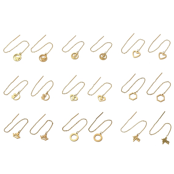 Золотые серьги-гвоздики из нержавеющей стали с подвесками, ушные резьбы