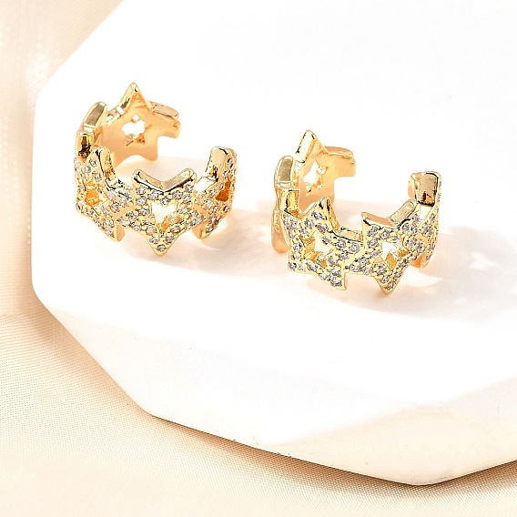 Латунные серьги-манжеты из прозрачного кубического циркония, звезда