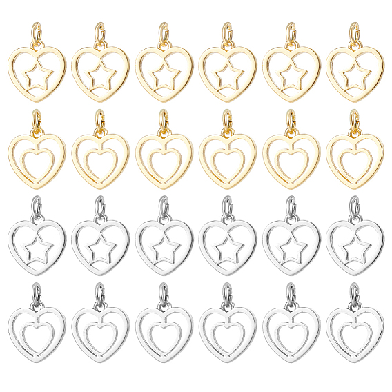 24 шт. 6 стили латунные подвески в форме сердца, с прыжковых колец