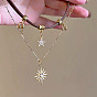 Цинковый сплав кристалл горный хрусталь солнечная звезда кулон искусственная кожа шнур двухслойные ожерелья для женщин, золотые