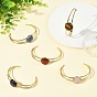 Natural Mixed Stone Flat Round 304 Stainless Steel Cuff Bangles for Women