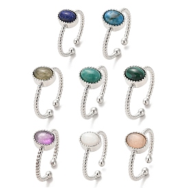 Открытое кольцо-манжета из натуральных и синтетических драгоценных камней, с латунной фурнитурой , овальные