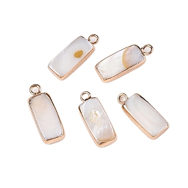 Natural Freshwater Shell Pendants, Brass Edged Rectangle Charms, Light Gold