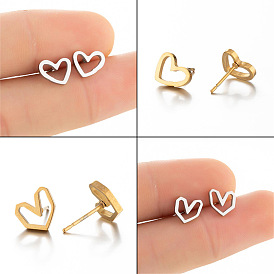 French Vintage Stainless Steel Hollow Geometric Heart-shaped Earrings - Sweet Heart Ear Studs, Minimalist