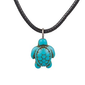 Sea Turtle Synthetic Howlite Pendant Necklaces, Imitation Leather Cord Necklaces for Women Men