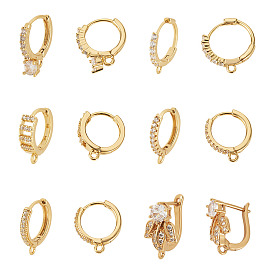 12 шт. 6 стили латунные микропаве прозрачные кубические циркониевые серьги-кольца фурнитура, без свинца, без никеля и без кадмия
