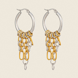 304 Stainless Steel Chain Tassel Hoop Earrings for Women