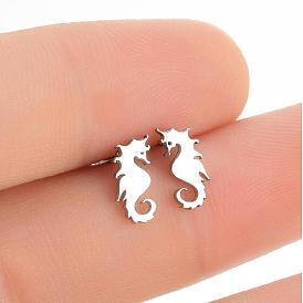 Minimalist Stainless Steel Seahorse Ear Studs for Women - Ocean-themed Earrings