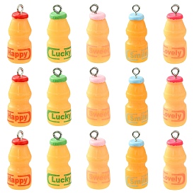 Подвески из смолы, с железной петлей с платиновым покрытием, со словом, бутылка йогурта