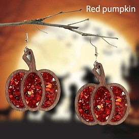 Серьги-подвески из акрила и дерева в форме тыквы на День благодарения, платина