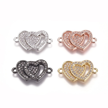 Соединители из латуни с микропаве и кубическим цирконием, Сердце с сердцем