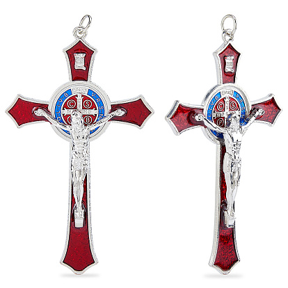 Pendentifs en alliage de zinc en émail, croix avec Jésus, platine