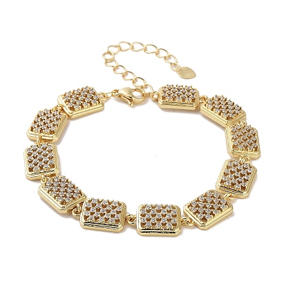 Rack Plating Brass Pave Clear Cubic Zirconia Rectangle Link Chain Bracelets for Women, Cadmium Free & Lead Free, Long-Lasting Plated