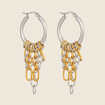 304 Stainless Steel Chain Tassel Hoop Earrings for Women