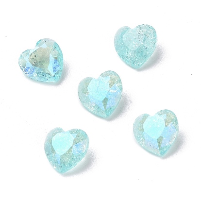 Crackle Moonlight Style Glass Rhinestone Cabochons, Pointed Back & Back Plated, Heart