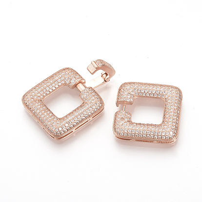 Brass Micro Pave Cubic Zirconia Fold Over Clasps, Square