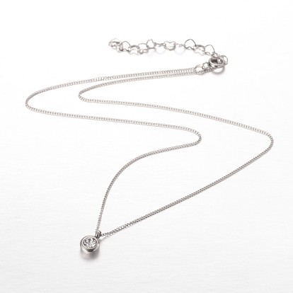 Trendy 304 Stainless Steel Rhinestone Pendant Necklaces, with Spring Ring Clasps, 16.1 inch(41cm)