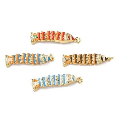 Латунные микропаве прозрачные подвески с фианитом, рыбы прелести, с эмалью и кольцами для прыжков, стойки покрытие, без кадмия и без свинца, долговечный, реальный 18 k позолоченный