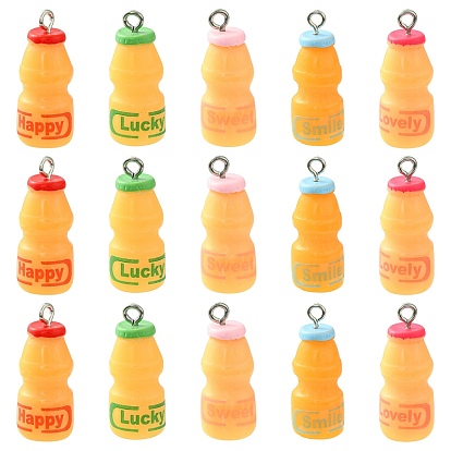 Подвески из смолы, с железной петлей с платиновым покрытием, со словом, бутылка йогурта