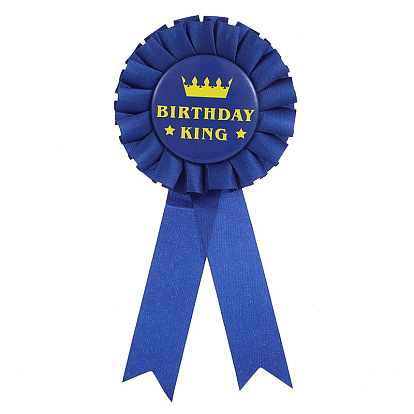Award Ribbon Shape with Word Birthday King Tinplate Badge Pin, Button Pin for Pary Celebration