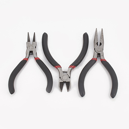 45# Carbon Steel Jewelry Plier Sets, including Wire Cutter Plier, Round Nose Plier and Side Cutting Plier