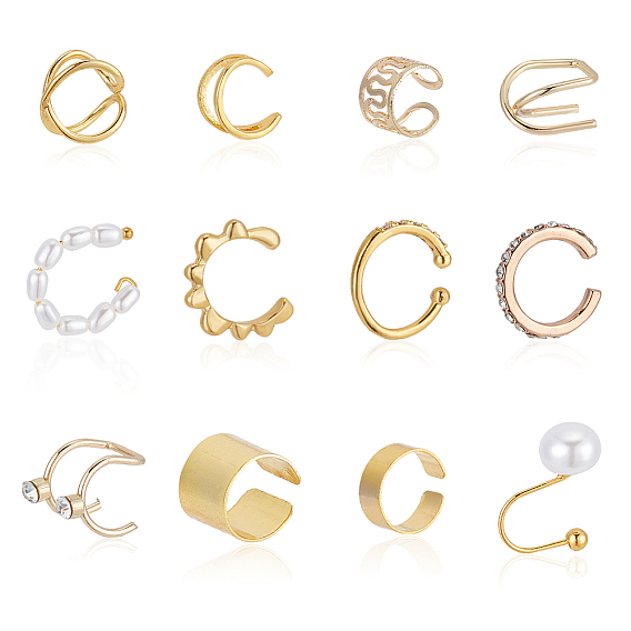 12шт 12шт серьги-манжеты из сплава с волнообразным и крестообразным узором, серьги без пирсинга с кристаллами и стразами для женщин