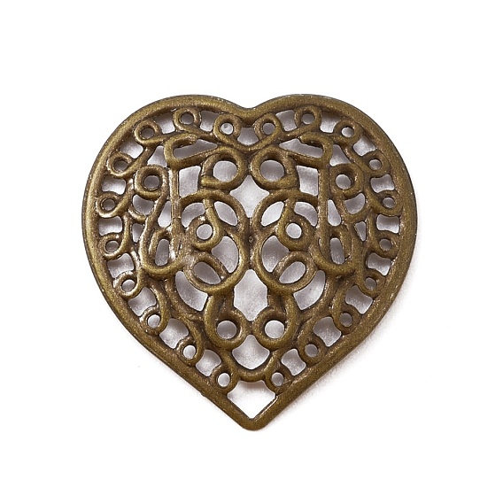 Tibetan Style Brass Filigree Joiners, Long-Lasting Plated, Heart