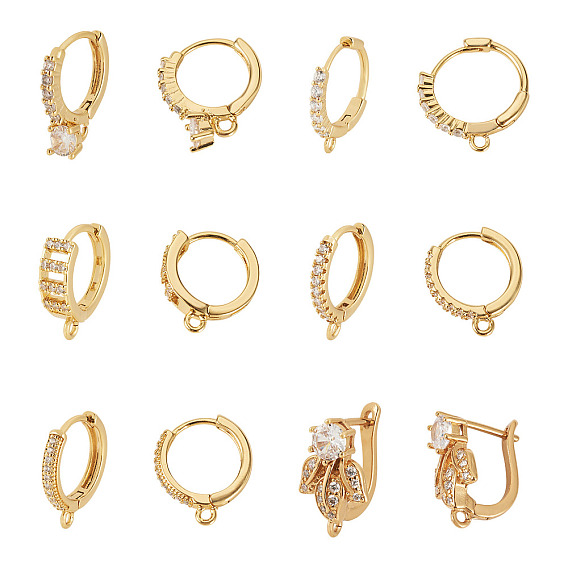 12 шт. 6 стили латунные микропаве прозрачные кубические циркониевые серьги-кольца фурнитура, без свинца, без никеля и без кадмия
