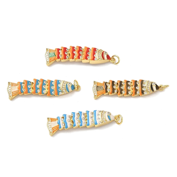 Латунные микропаве прозрачные подвески с фианитом, рыбы прелести, с эмалью и кольцами для прыжков, стойки покрытие, без кадмия и без свинца, долговечный, реальный 18 k позолоченный