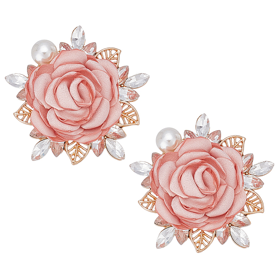 2 шт. броши-цветы из полиэстера, булавки из сплава для лацканов одежды рюкзака, со стеклом