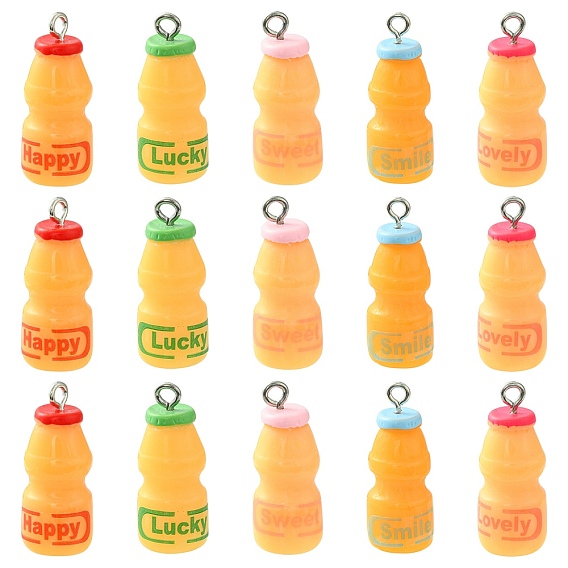 Подвески из смолы, с железной петлей с платиновым покрытием, со словом, бутылка йогурта