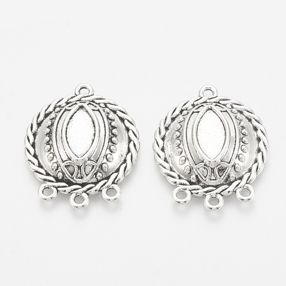 Tibetan Style Alloy Cabochon Connector Settings, Cadmium Free & Lead Free, Chandelier Components Links, Flat Round