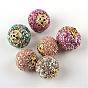 Handmade Indonesia Beads, Round, with Gemstone and Alloy Findings, Golden, 19~20.5x17.5~20mm, Hole: 1.8mm