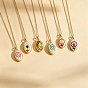Collares con colgante ovalado de latón esmaltado estampado para mujer, dorado