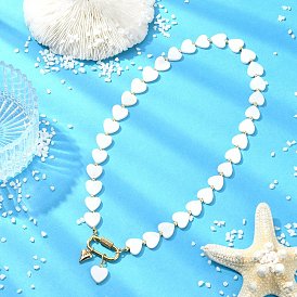 Ожерелье из бусин из натуральных пресноводных ракушек в форме сердца с 304 карабином из нержавеющей стали., золотые