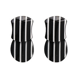 Black and White Striped Line Earrings - Acrylic Fashion Accessories, Wholesale.
