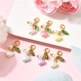 Акриловые подвесные украшения с имитацией жемчуга, сердце, с прозрачным акрилом и АБС-пластиком, имитация жемчуга