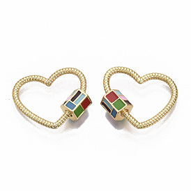 Encanto de cerradura de mosquetón de tornillo de latón esmaltado, para hacer collares, sin níquel, corazón, colorido