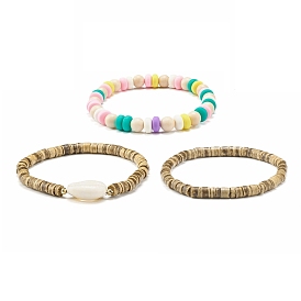 Coconut Beads Stretch Bracelets Set, Handmade Polymer Clay Beads Bracelets for Men Woman