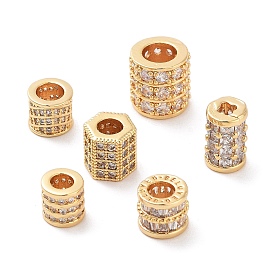 Column Brass Micro Pave Clear Cubic Zirconia Beads