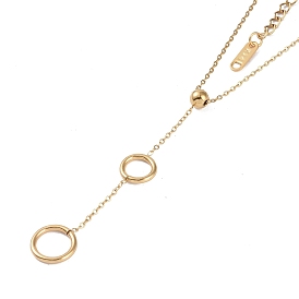 Ion Plating(IP) 304 Stainless Steel Cable Chain Necklaces, Ring & Round Pendant Necklaces for Women